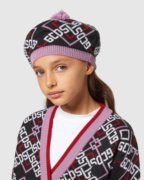 Kids GCDS Junior tartan pom-pom beanie Multicolor 0FVX764