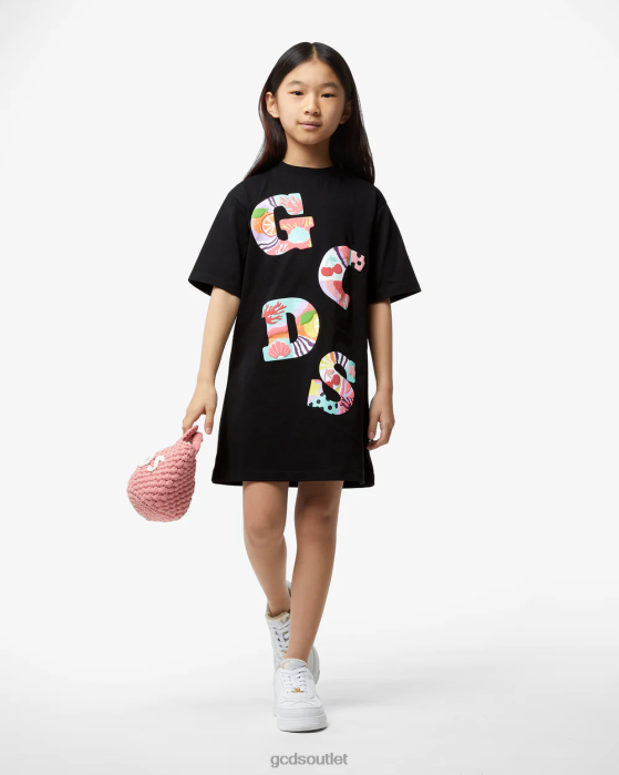 Kids GCDS Junior Patchwork T-Shirt Dress Black 0FVX810