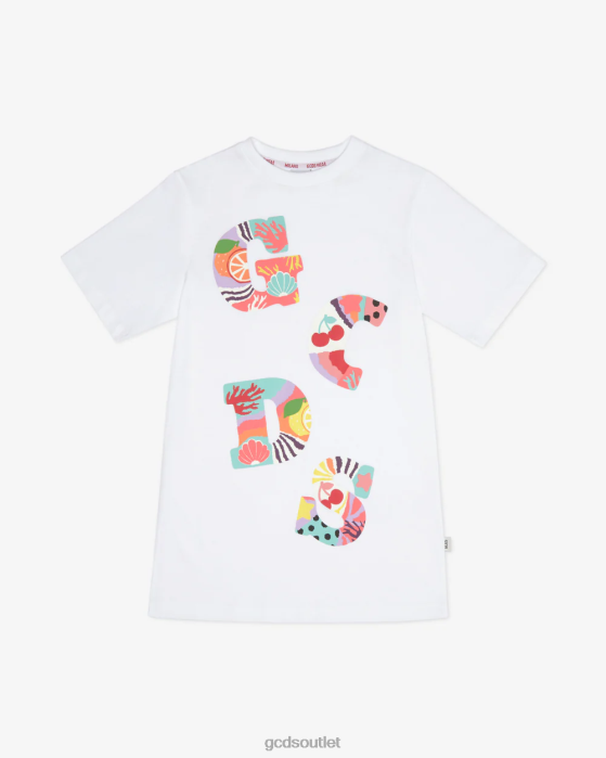 Kids GCDS Junior Patchwork T-Shirt Dress White 0FVX811