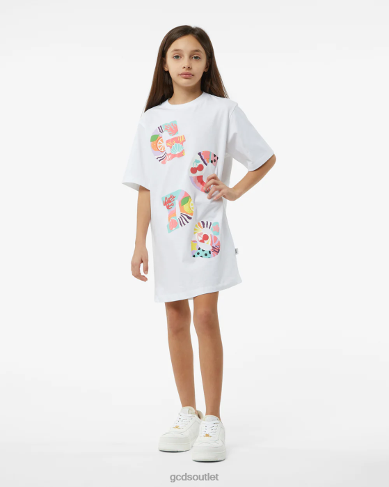 Kids GCDS Junior Patchwork T-Shirt Dress White 0FVX811