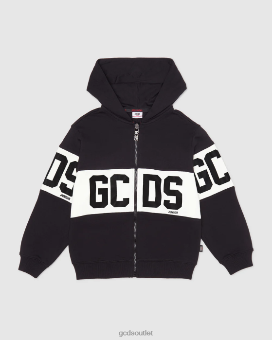 Kids GCDS Junior Logo band zip-up hoodie Black 0FVX670