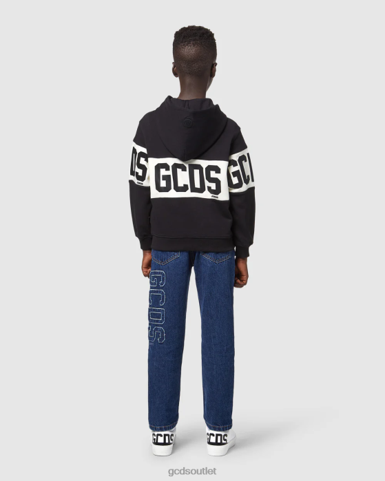 Kids GCDS Junior Logo band zip-up hoodie Black 0FVX670