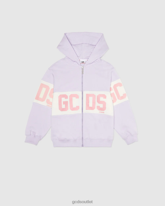 Kids GCDS Junior Logo band zip-up hoodie Lilac 0FVX679