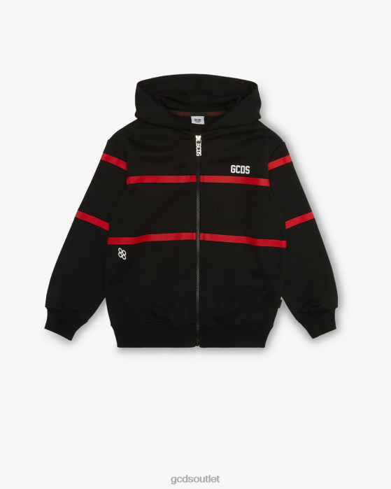 Kids GCDS Junior Low Logo Band Zip-Up Hoodie Black 0FVX699