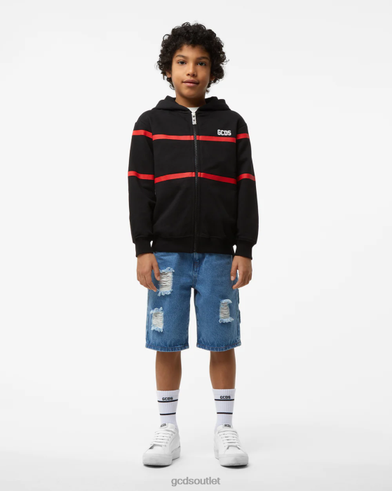 Kids GCDS Junior Low Logo Band Zip-Up Hoodie Black 0FVX699