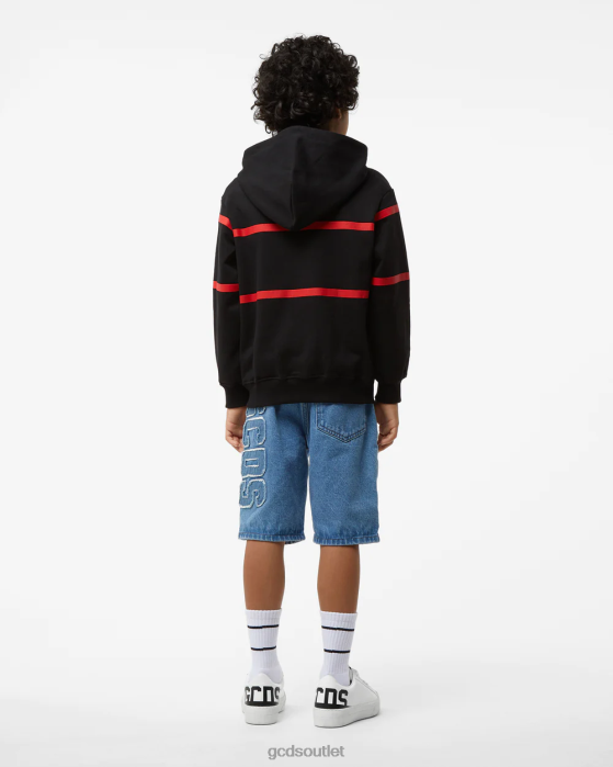 Kids GCDS Junior Low Logo Band Zip-Up Hoodie Black 0FVX699