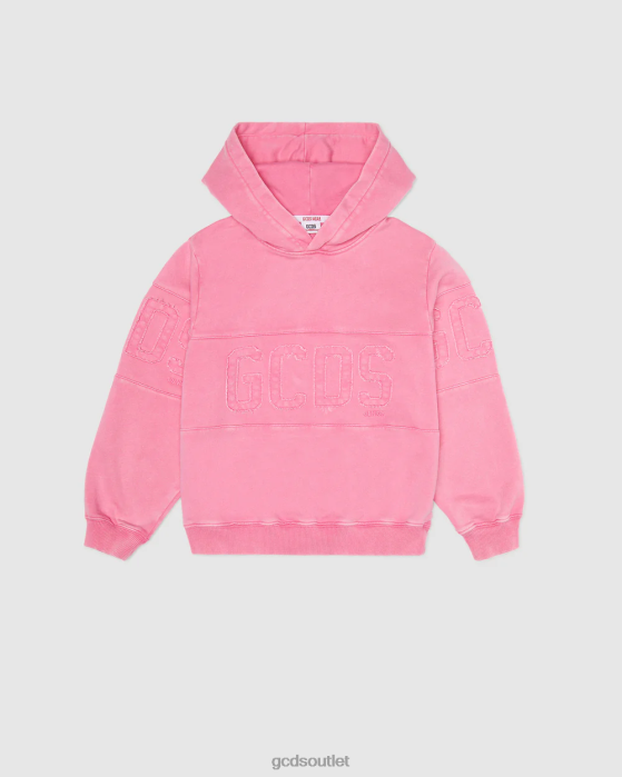 Kids GCDS Junior Overdyed Logo band hoodie Cradle Pink 0FVX678