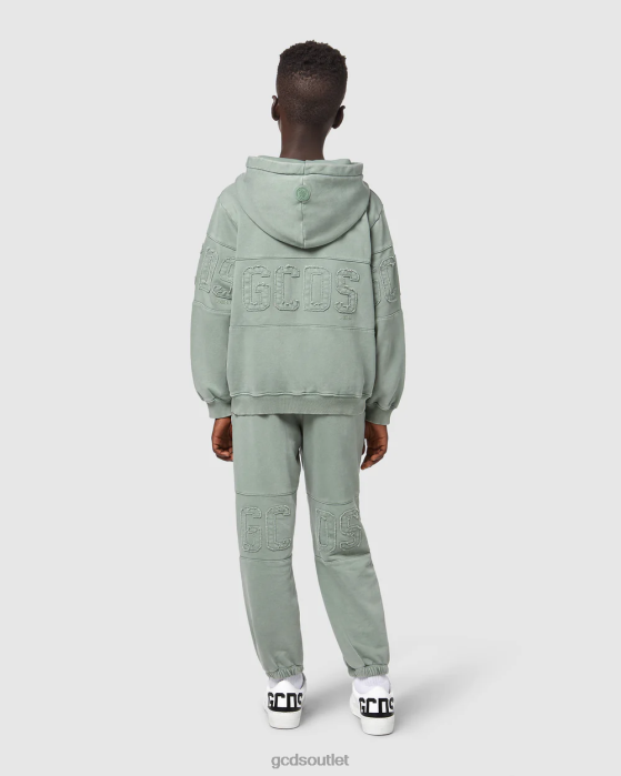 Kids GCDS Junior Overdyed Logo band hoodie Green 0FVX674