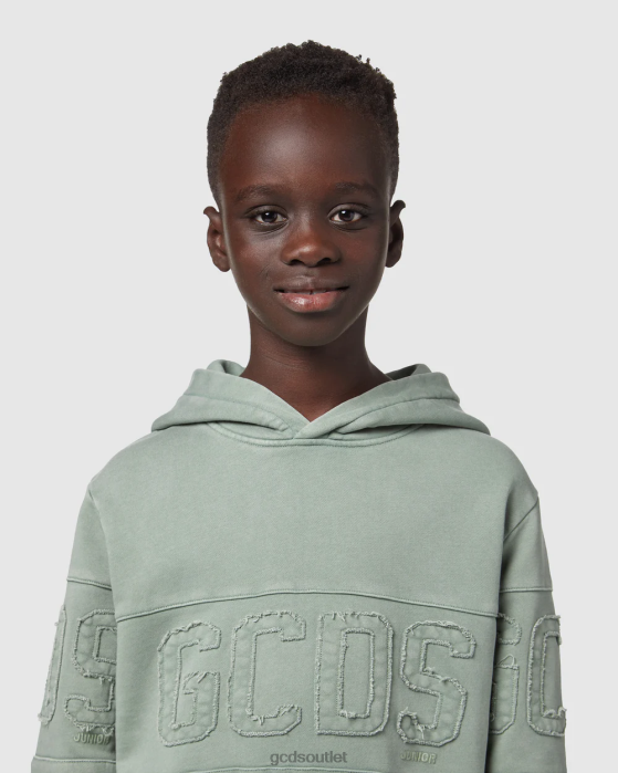Kids GCDS Junior Overdyed Logo band hoodie Green 0FVX674