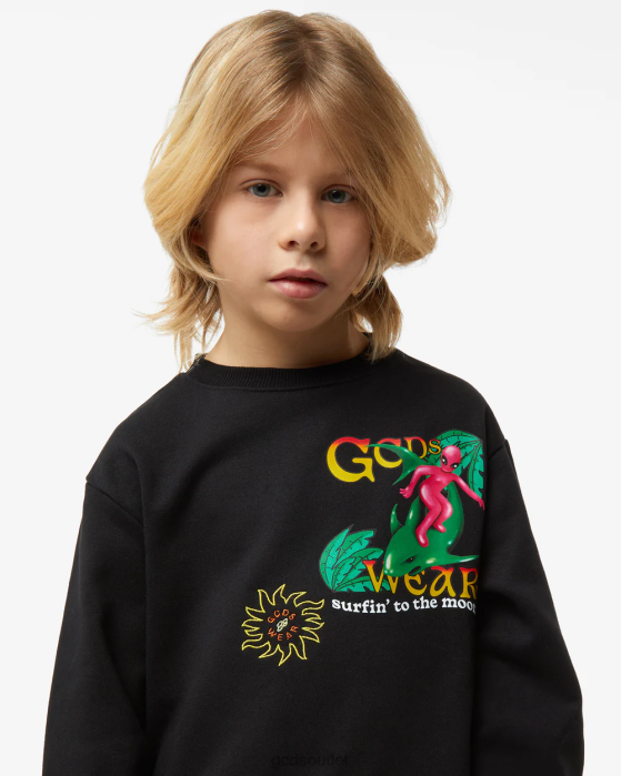 Kids GCDS Junior Surfing Wirdo Printed Hoodie Black 0FVX685