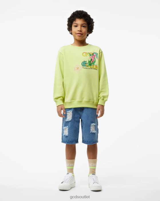Kids GCDS Junior Surfing Wirdo Printed Hoodie Lime 0FVX691