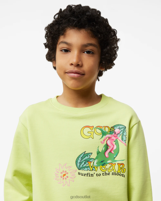 Kids GCDS Junior Surfing Wirdo Printed Hoodie Lime 0FVX691