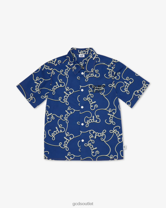 Kids GCDS Junior Allover Cotton Shirt Blue 0FVX731