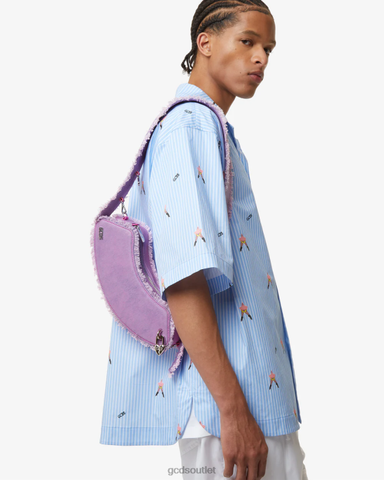 Men GCDS Comma Denim Medium Shoulder Bag Pink 0FVX248