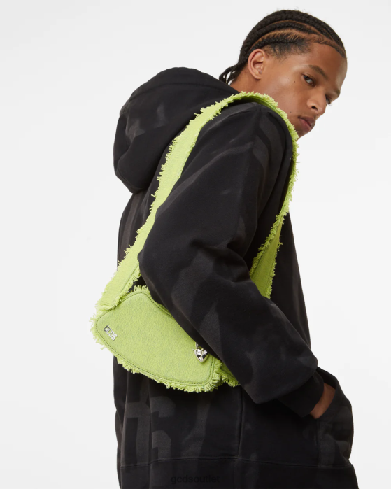 Men GCDS Comma Denim Small Crossbody Bag Lime 0FVX251