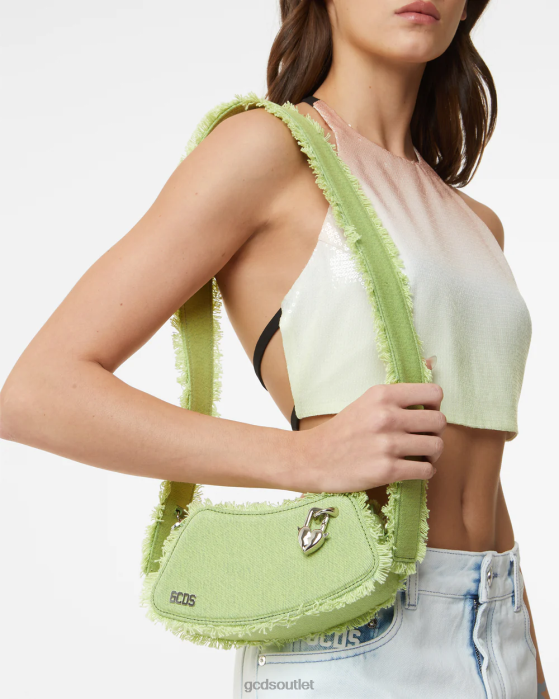 Men GCDS Comma Denim Small Crossbody Bag Lime 0FVX251