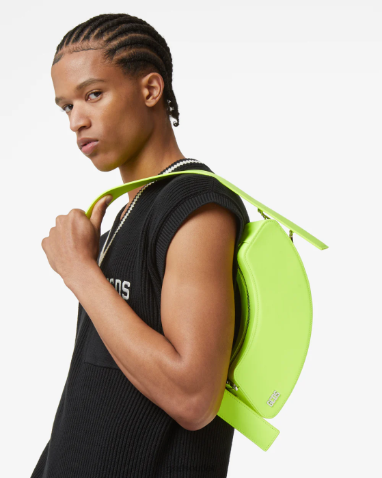 Men GCDS Comma Medium Shoulder Bag Yellow fluo 0FVX256