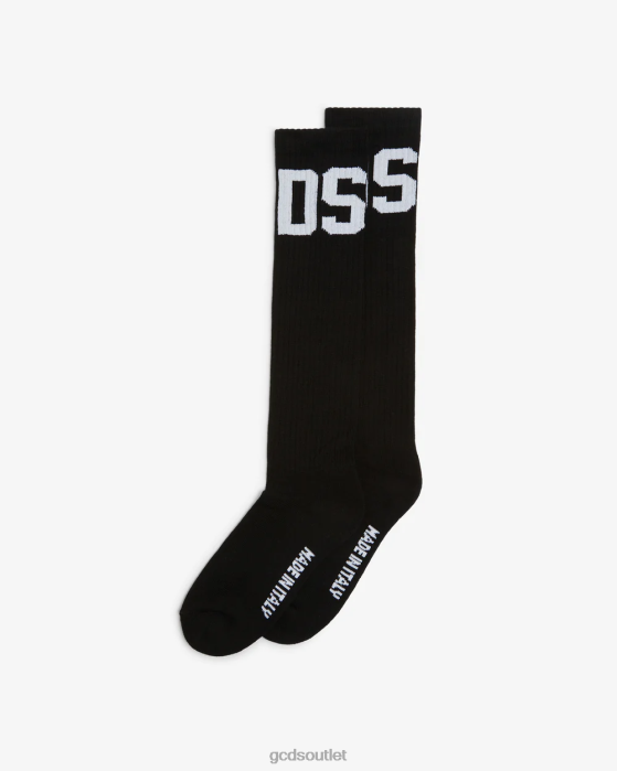 Men GCDS Mid Calf Band Logo Socks Black 0FVX199