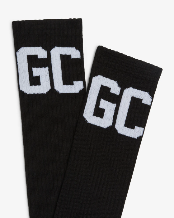 Men GCDS Mid Calf Band Logo Socks Black 0FVX199