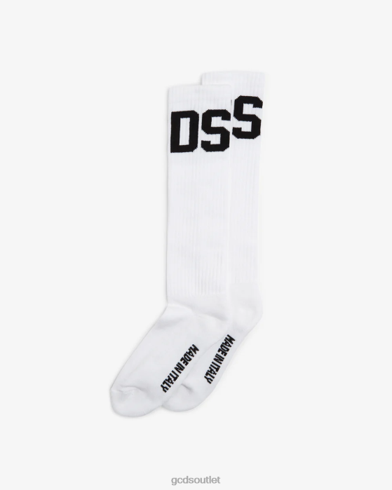 Men GCDS Mid Calf Band Logo Socks White 0FVX198