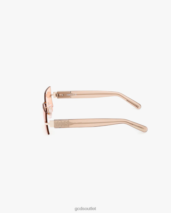Men GCDS GD0033 Rectangular Sunglasses Orange/Transparent Beige 0FVX269