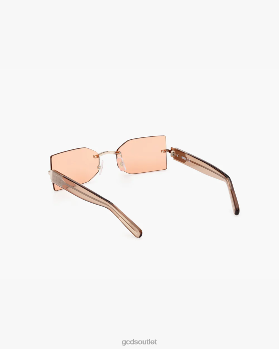 Men GCDS GD0033 Rectangular Sunglasses Orange/Transparent Beige 0FVX269