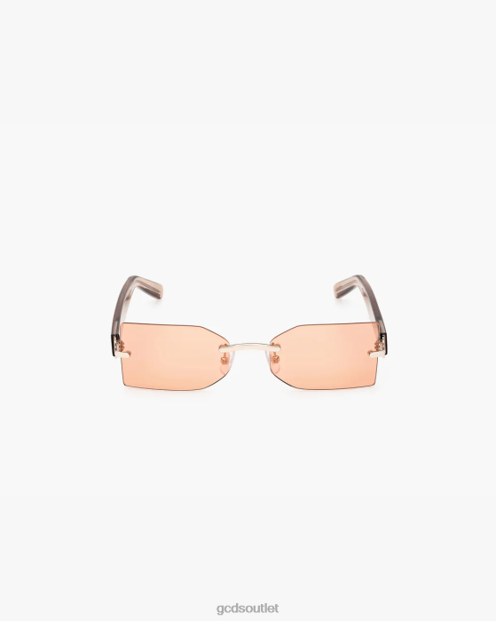Men GCDS GD0033 Rectangular Sunglasses Orange/Transparent Beige 0FVX269
