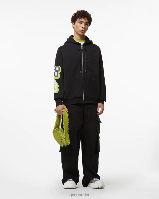 Men GCDS Checkboard Print Zip-Up Regular Hoodie Black 0FVX59