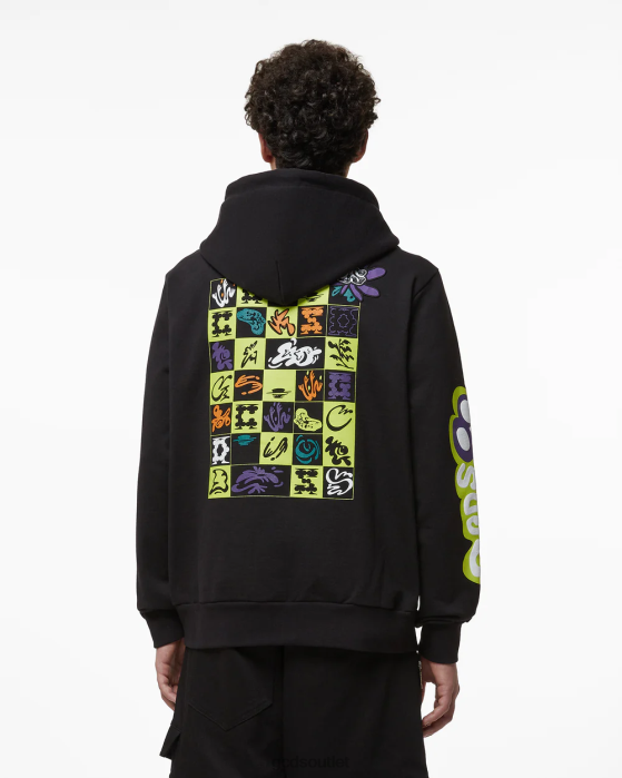 Men GCDS Checkboard Print Zip-Up Regular Hoodie Black 0FVX59