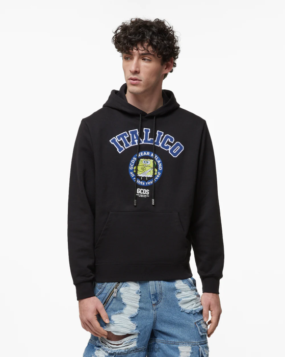 Men GCDS Spongebob Italico Print Regular Hoodie Black 0FVX53