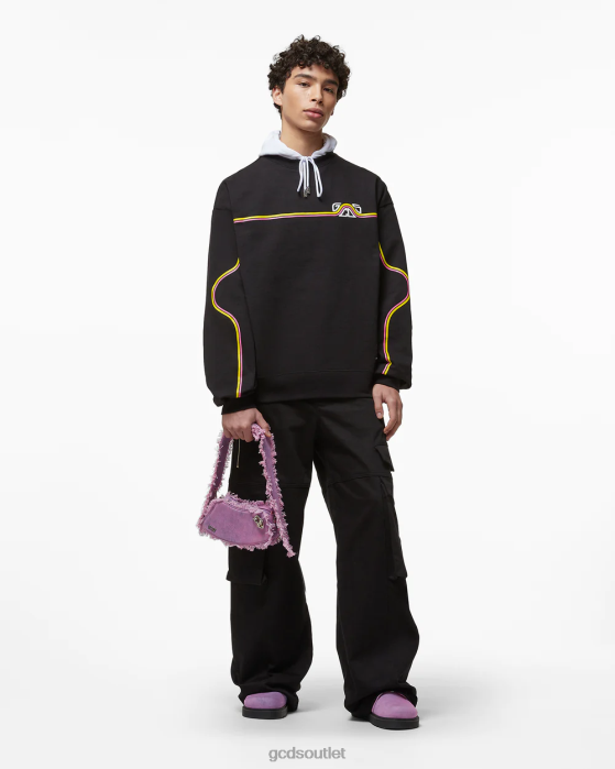 Men GCDS Waved Logo Oversized Crewneck Black 0FVX66