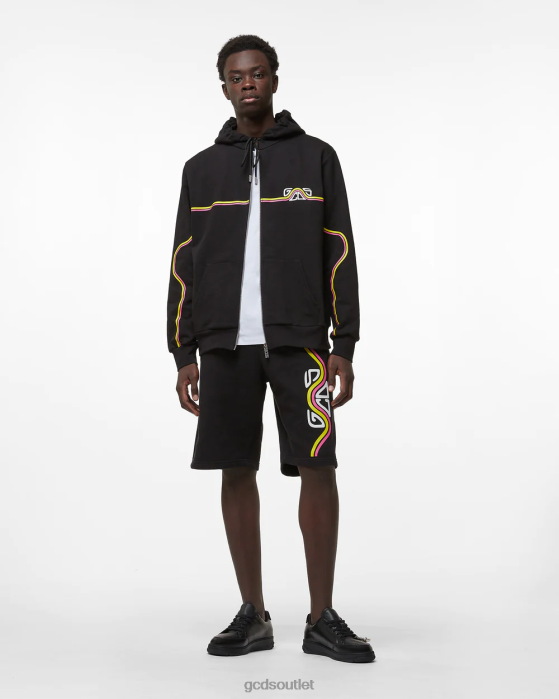 Men GCDS Waved Logo Zip-Up Regular Hoodie Black 0FVX67