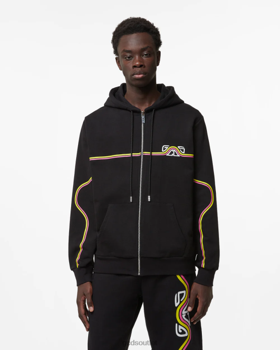 Men GCDS Waved Logo Zip-Up Regular Hoodie Black 0FVX67
