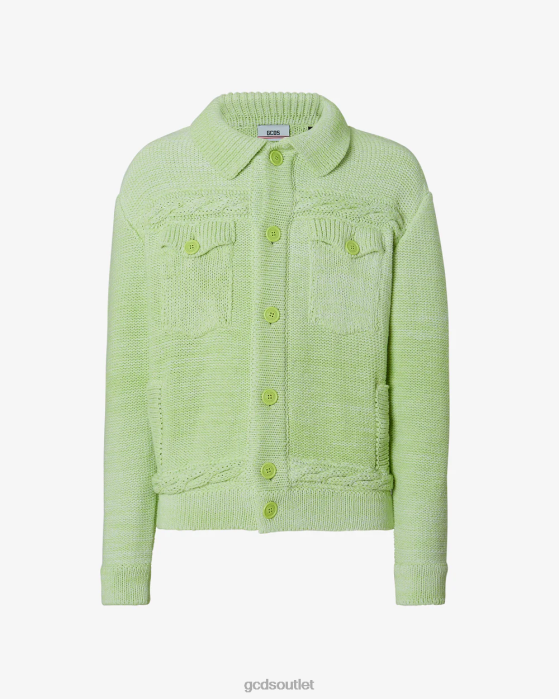 Men GCDS Braids Degrade Cardigan Lime 0FVX29