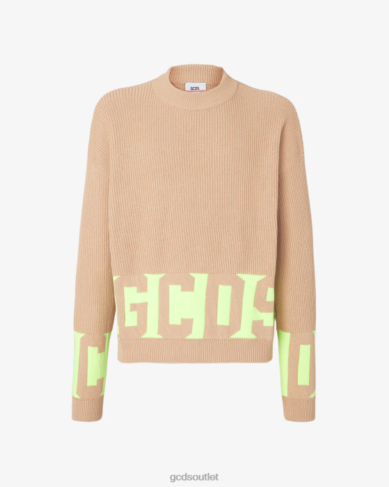 Men GCDS Cotton Low Band Sweater Beige 0FVX28