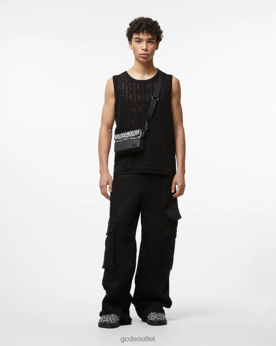 Men GCDS Monogram Macrame Tank Top Black 0FVX17