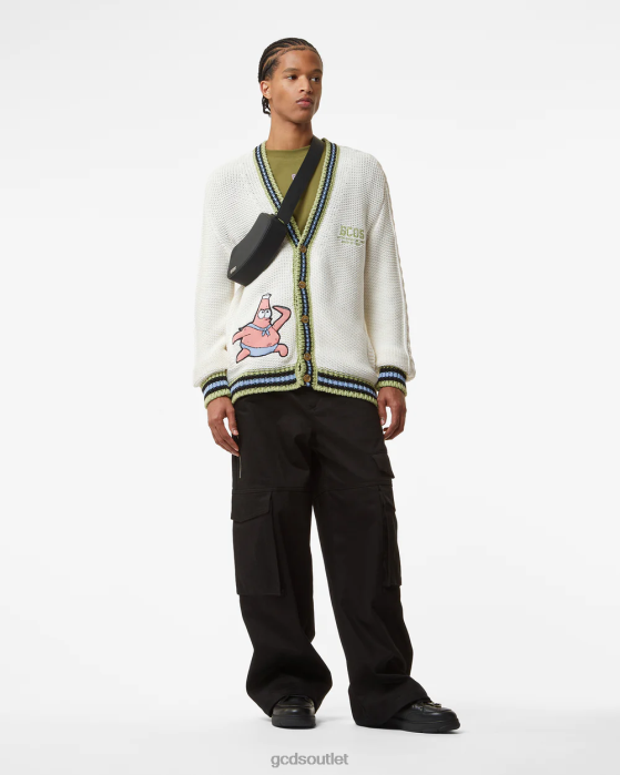 Men GCDS Spongebob Italico Knitted Cardigan Off White 0FVX37