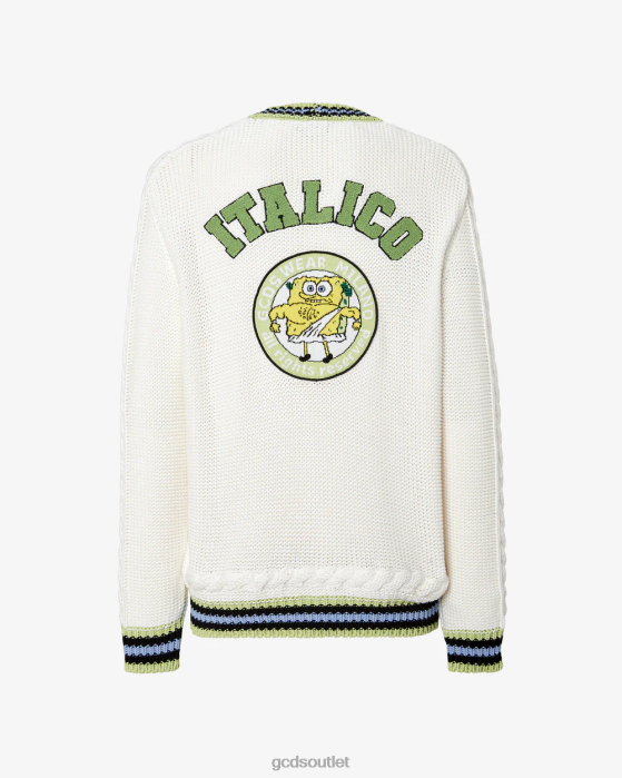 Men GCDS Spongebob Italico Knitted Cardigan Off White 0FVX37