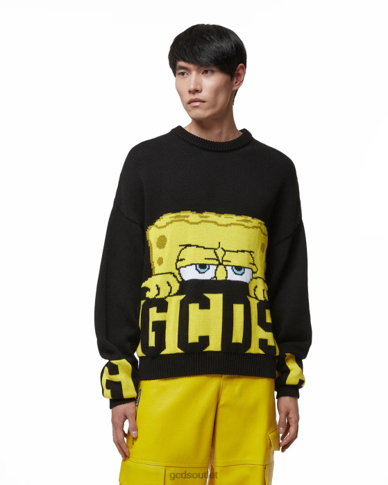 Men GCDS Spongebob Low Band Logo Sweater Black 0FVX39