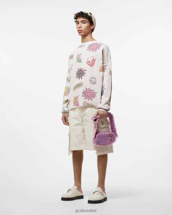 Men GCDS Surfing Wirdo Sweater Off White 0FVX38