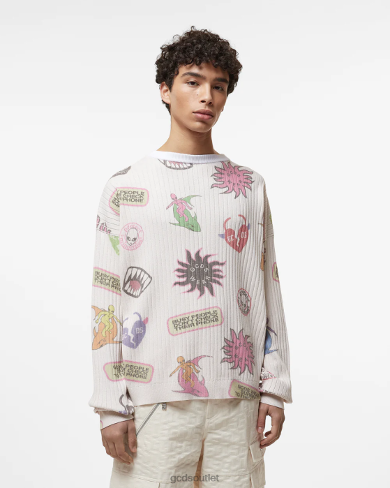 Men GCDS Surfing Wirdo Sweater Off White 0FVX38