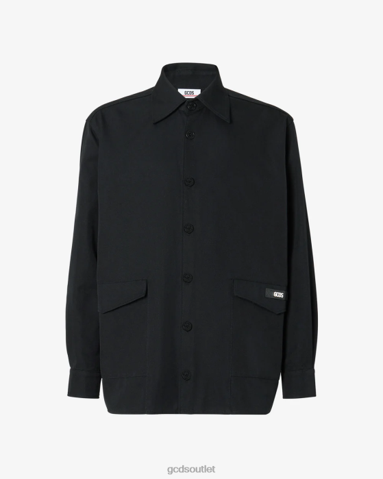 Men GCDS Cotton Canvas Overshirt Black 0FVX4