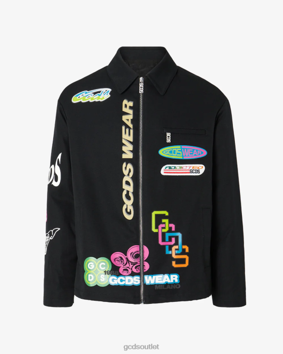 Men GCDS Hentai Canvas Coach Jacket Black 0FVX5