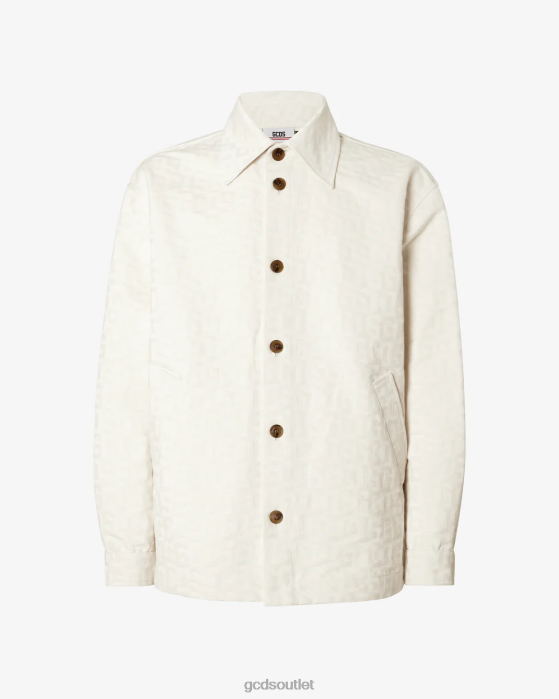 Men GCDS Monogram Cotton Overshirt Off White 0FVX2