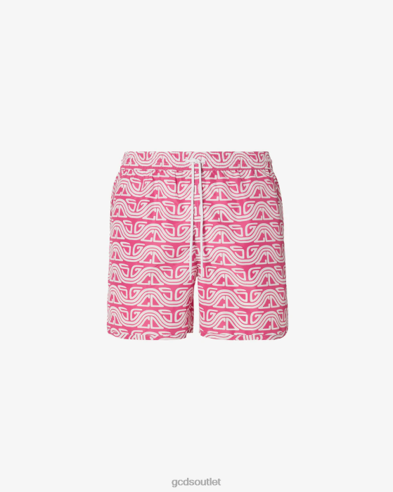 Men GCDS All-Over Waved Logo Print Swim Shorts Fuchsia 0FVX158