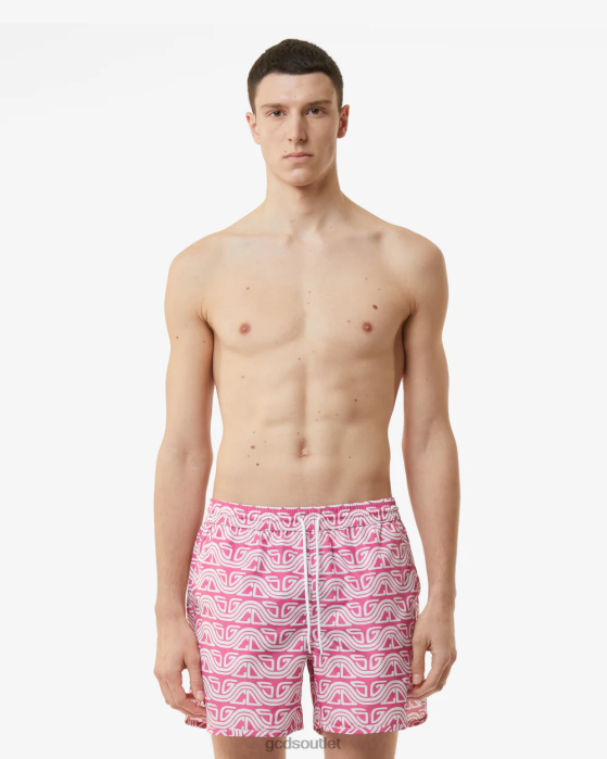 Men GCDS All-Over Waved Logo Print Swim Shorts Fuchsia 0FVX158