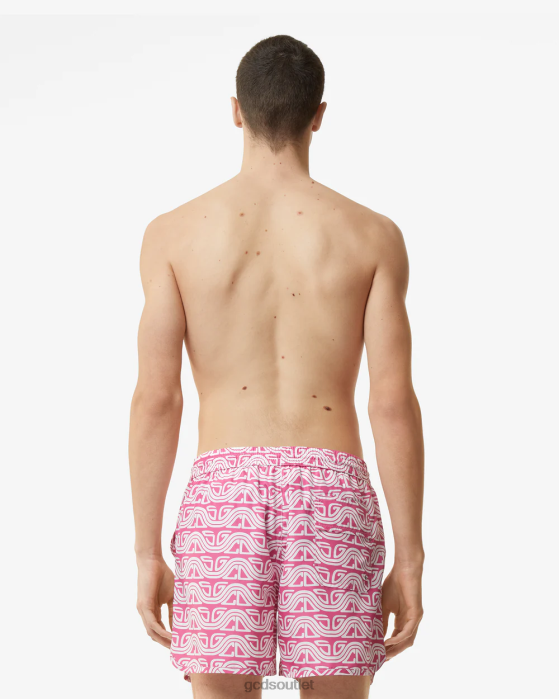 Men GCDS All-Over Waved Logo Print Swim Shorts Fuchsia 0FVX158