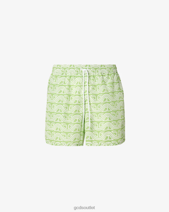 Men GCDS All-Over Waved Logo Print Swim Shorts Lime 0FVX156