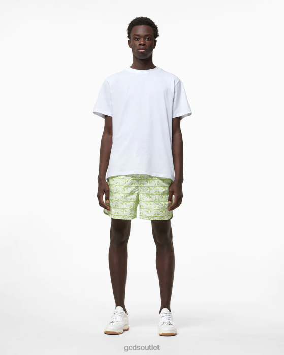 Men GCDS All-Over Waved Logo Print Swim Shorts Lime 0FVX156