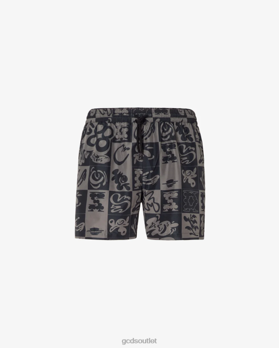 Men GCDS Checkboard Print Swim Shorts Black 0FVX149
